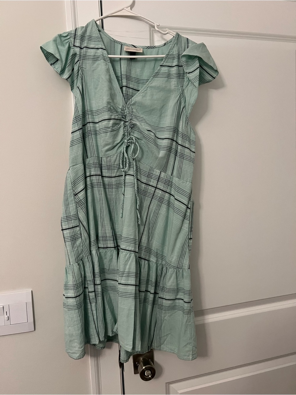 Universal Thread Mint Plaid Tie-Front Midi Dress (L)